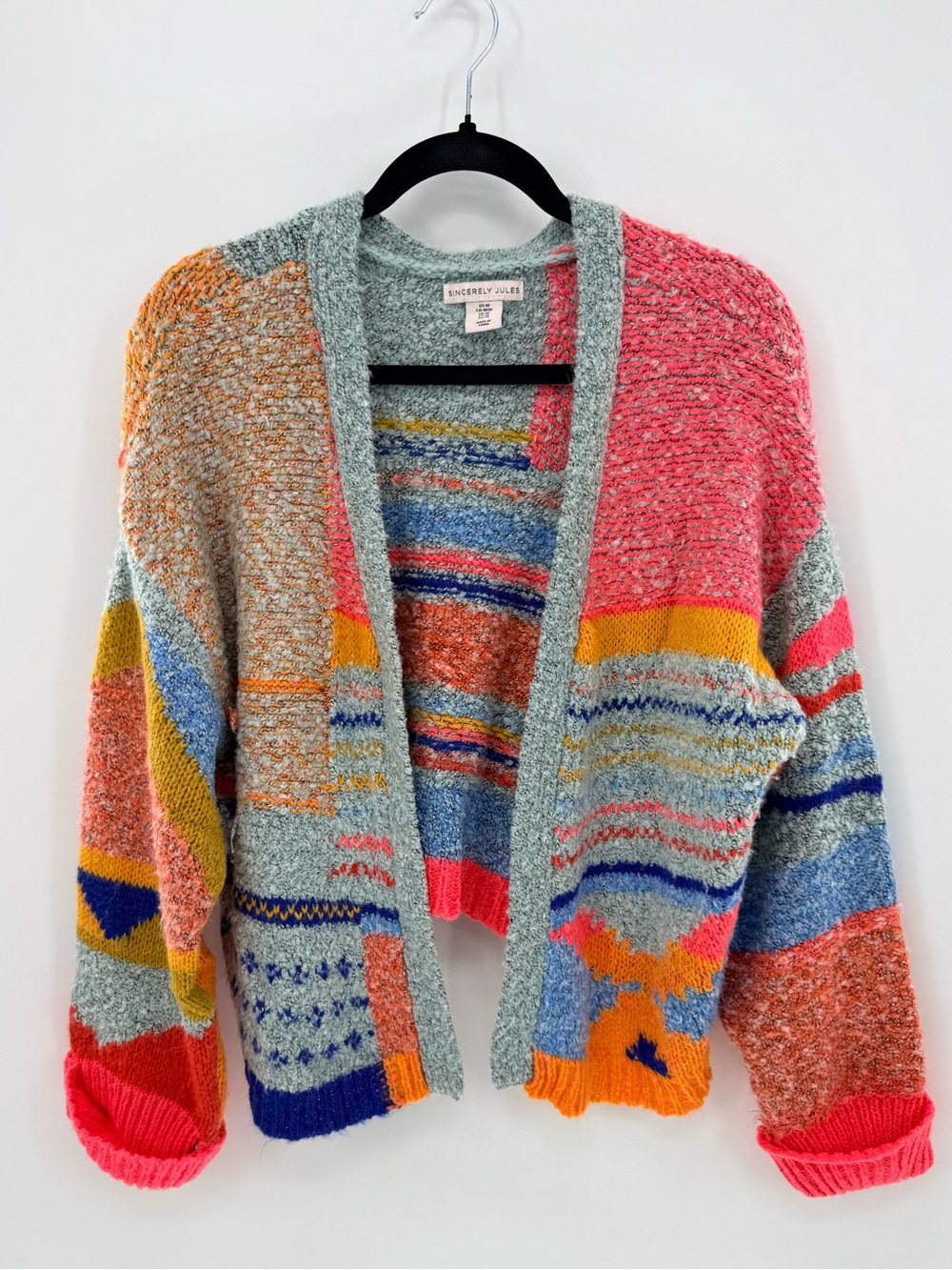 Sincerely Jules Multicolor Chunky Knit Open Front Cardigan M